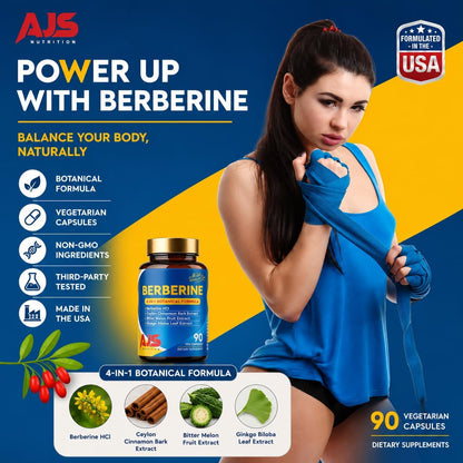 AJS Berberine HCl Supplement with Ceylon Cinnamon Bark, Bitter Melon Fruit