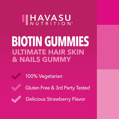 Biotin Gummies 5000mcg Per Serving for Hair, Skin & Nails, Strawberry, 90ct | Non-GMO and Gluten Free 5000mcg Biotin Gummies for Women and Men, GLP-1 Nutritional Support for Hair Health, 45 Servings
