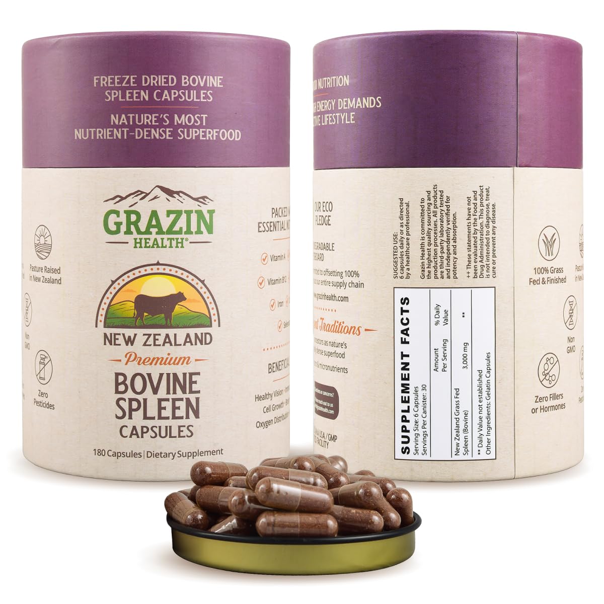 Bovine Organ Complex 3000mg per Serving (30 Servings) | Pancreas, Liver, Spleen, Kidney, Heart (600 Mg per Organ per Capsule) Grass Fed