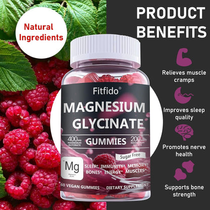 Magnesium Glycinate Gummies 400mg, Sugar Free, 60 Count | Magnesium Glycinate, Daily Wellness, Relaxation & Muscle Support, No Melatonin, Sugar Free, Vegan, Raspberry