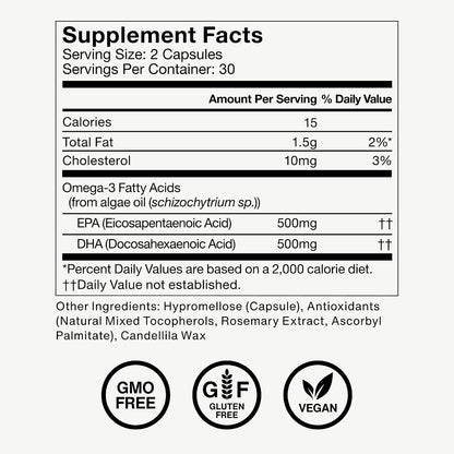 Momentous Vegan Omega-3 - Plant-Based EPA & DHA Supplement for Men & Women - Sourced from Algae Oil - Supports Heart, Joint, & Brain Health - NSF Certified for Sport - 1,000 mg - 30 Servings