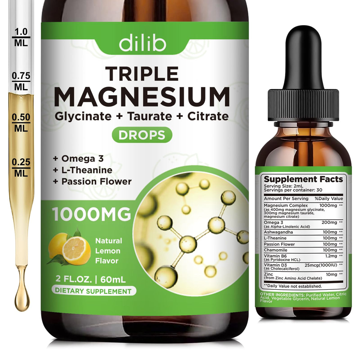 Magnesium Citrate Liquid Magnesium Drops Supplement 500mg-Support Stress Relief, Bone, Muscle, Mood, Sleep-2 Fl Oz, Vegan, Pineapple Flavor