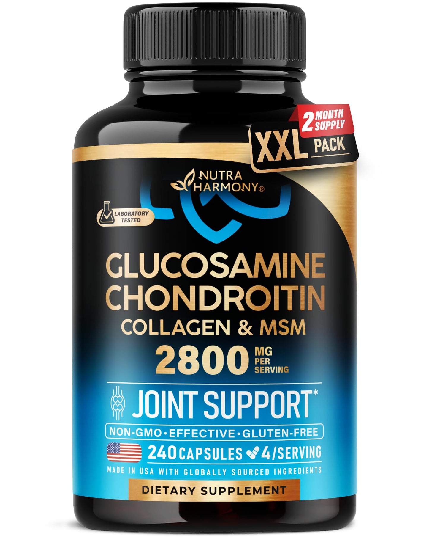 Glucosamine Chondroitin MSM Collagen | HSA | FSA Approved Product Items | Joint & Cartilage Support Supplement 2800 mg | Flexibility Nutritional Vitamins | Lab Tested | For Men & Women | 120 Capsules