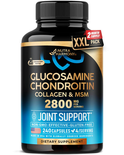 Glucosamine Chondroitin MSM Collagen | HSA | FSA Approved Product Items | Joint & Cartilage Support Supplement 2800 mg | Flexibility Nutritional Vitamins | Lab Tested | For Men & Women | 120 Capsules