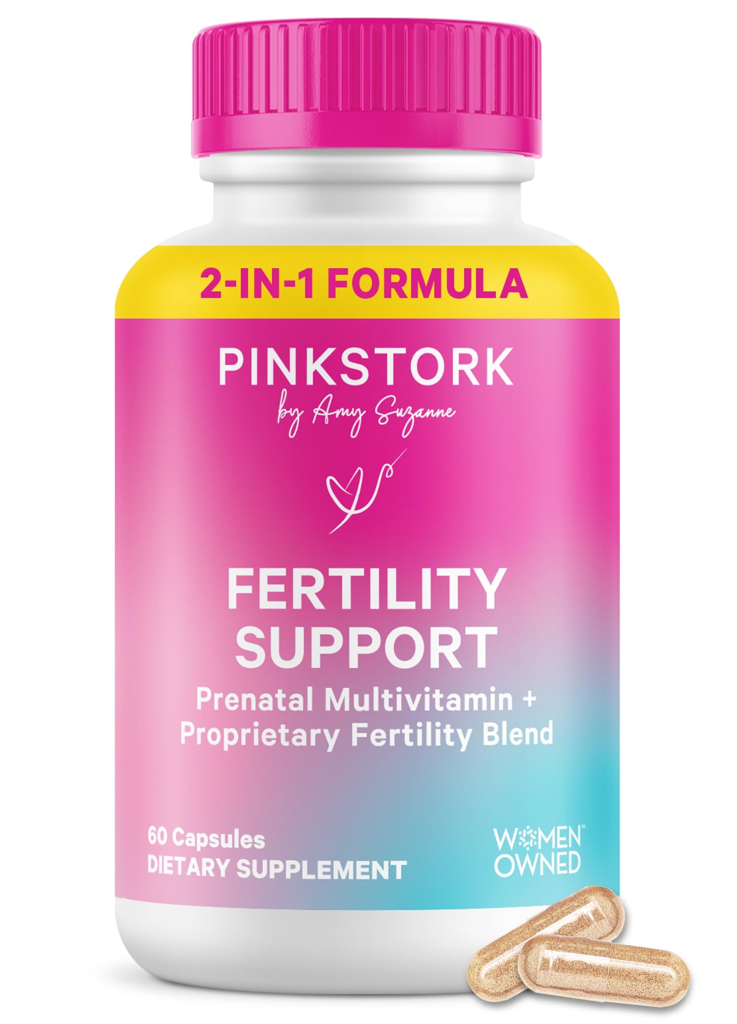 Pink Stork Fertility Supplements for Women, 60 Capsules | 2-in-1 Conception Support + Prenatal, Inositol, Folate + CoQ10, Cycle Regularity, Hormone Balance, Reproductive Wellness