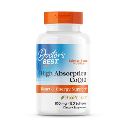 Doctor's Best High Absorption CoQ10 with BioPerine Supplement - Coenzyme Q10 Softgels for Heart Health & Antioxidant Support, Naturally Fermented CoQ10 100mg for Women & Men, Non GMO - 120 Softgels