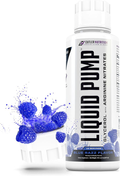 Cutler Nutrition Liquid Pump Caffeine-Free Pre-Workout Nitric Oxide Booster | Blue Raspberry, 16 fl oz | Liquid pre-workout with glycerol and arginine nitrates for muscle pumps, hydration and performance