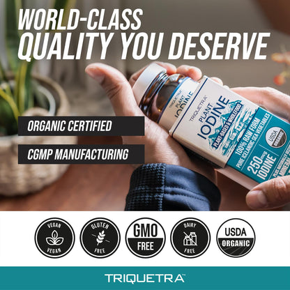 Organic Iodine Supplement from Sea Vegetable Complex, Whole Food & Raw Form - Iodine Plus Trace Mineral Complex – Contains Purest Icelandic Sea Kelp, Irish Moss & Bladderwrack (250 mcg)