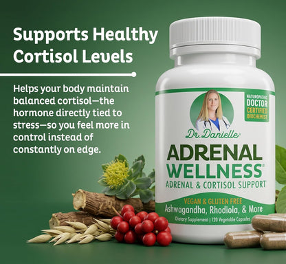 Adrenal Wellness Ashwagandha & More - Organic Mind, Body Support by Dr. Danielle, 120 Capsules