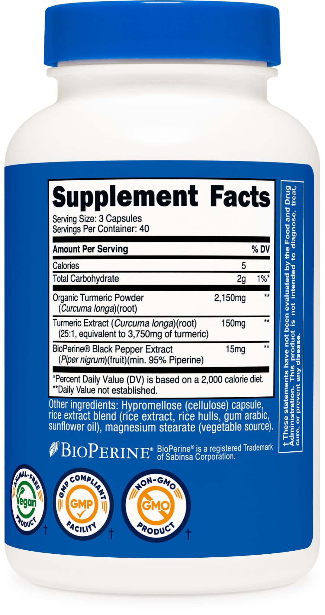 Nutricost Turmeric Curcumin with BioPerine and 95% Curcuminoids, 2300mg, 120 Capsules, Veggie Capsules, 767mg Per Cap, 40 Servings, Gluten Free, Non-GMO