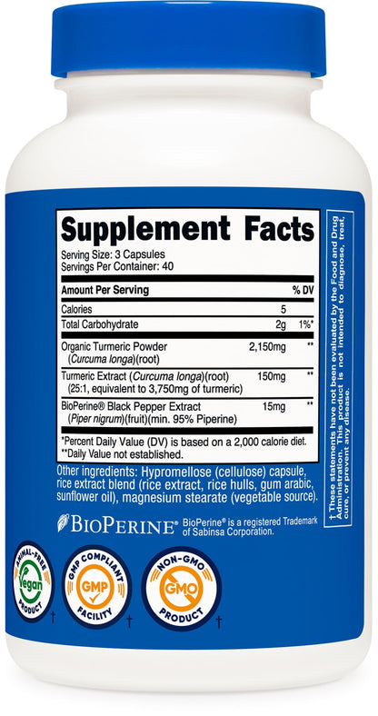 Nutricost Turmeric Curcumin with BioPerine and 95% Curcuminoids, 2300mg, 120 Capsules, Veggie Capsules, 767mg Per Cap, 40 Servings, Gluten Free, Non-GMO
