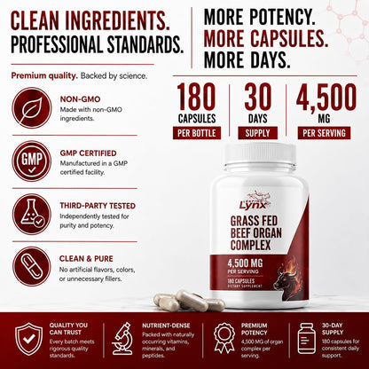 Grass Fed Beef Liver Capsules 4,500 mg – Desiccated Beef Liver Supplement – 180 Liver Capsules – Grassfed Beef Organ Supplement – Energy, Iron & Ancestral Whole Food Support – Non-GMO, ISO-Certified