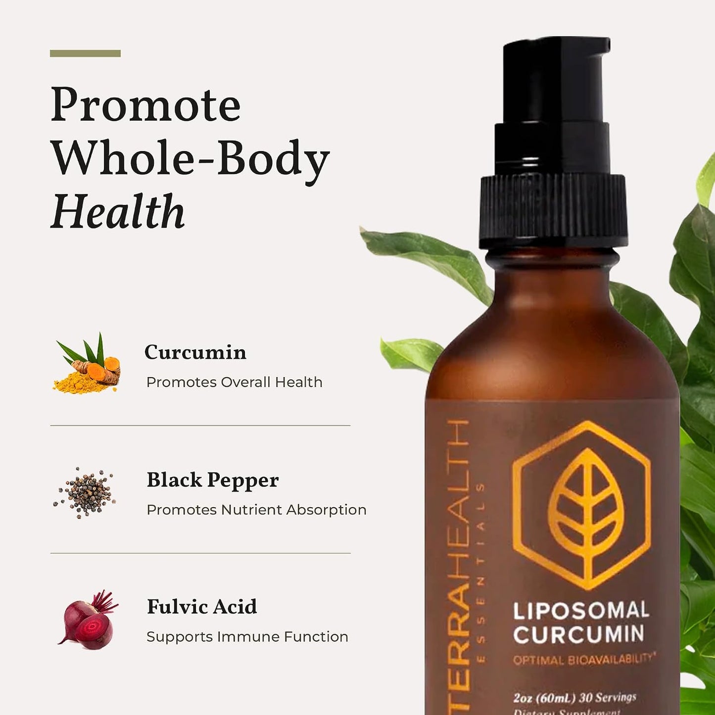 Terra Health Essentials Liposomal Curcumin Drops - Joint Support Supplement with Turmeric and Black Pepper - 5X Higher Absorption and Great Tasting - 30 Servings - Vegan and All Natural