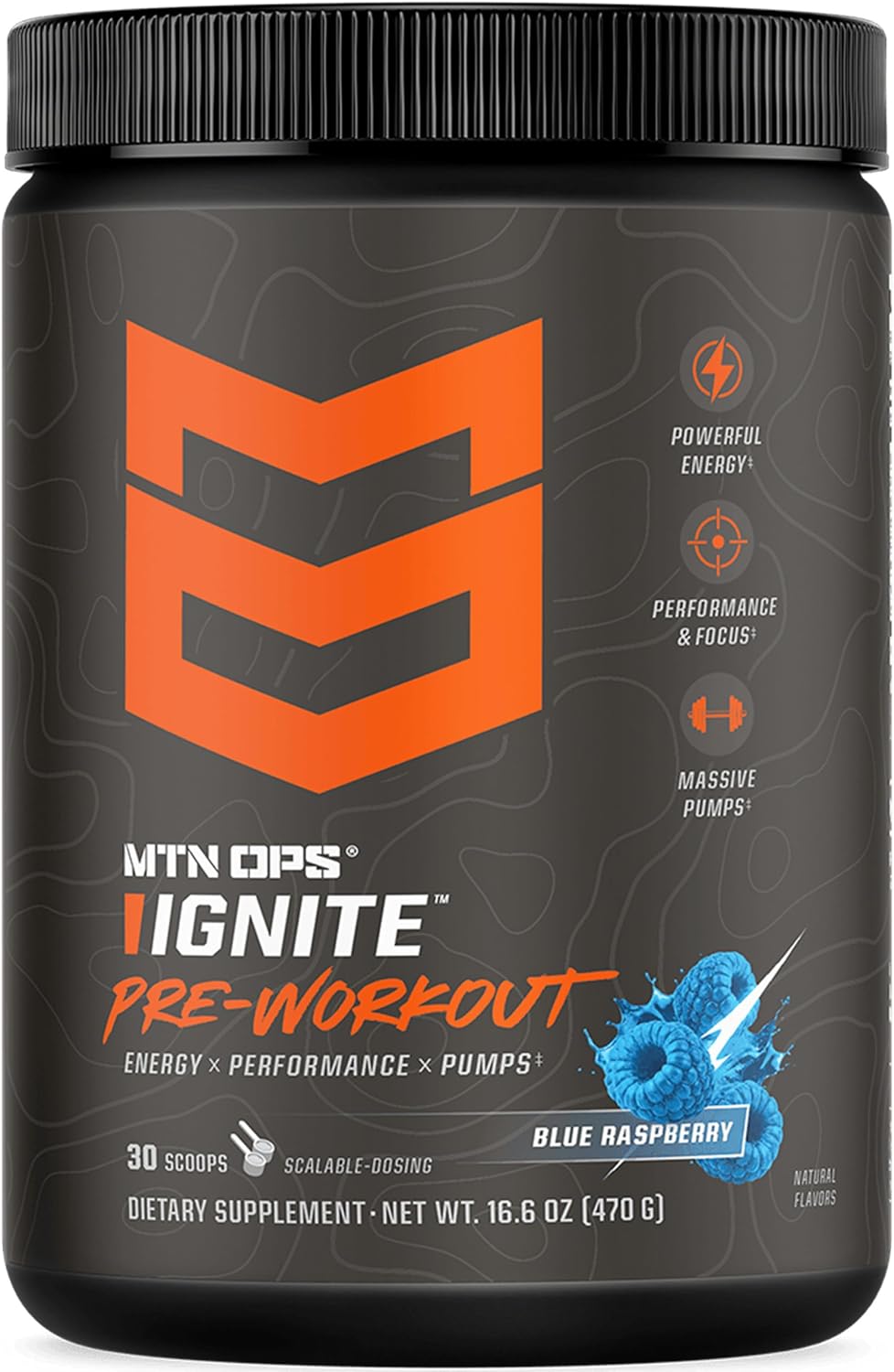 MTN OPS Ignite Pre-Workout, Blue Raspberry, Customizable Gym Energy