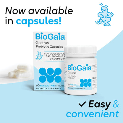 BioGaia Gastrus L reuteri Probiotic | 35 Years of Clinical Gut Research | L reuteri 6475 + 17938 Probiotics | Ease Gut Discomfort, Gas & Bloating | Promotes a Healthy Gut & Microbiome | 30 Chewables