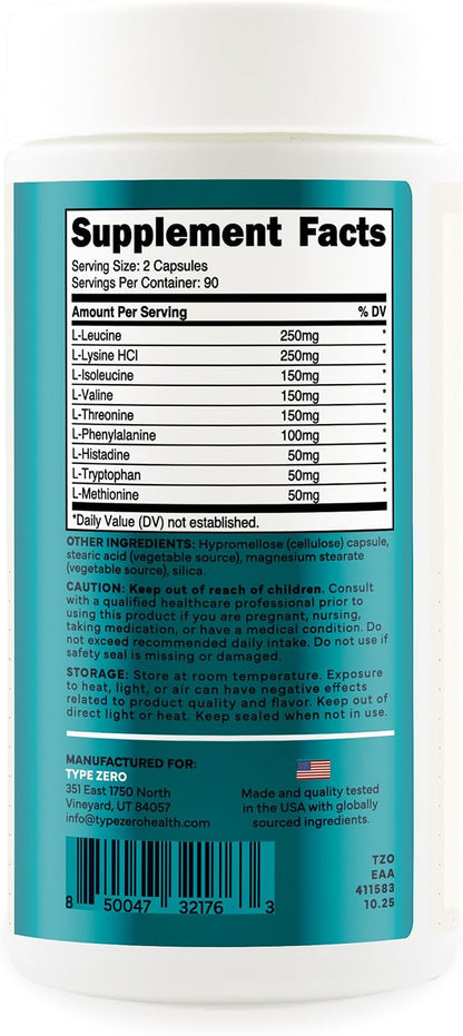 Type Zero Clean EAA (1,200mg) 180 Capsules, 90 Servings, GMO-Free