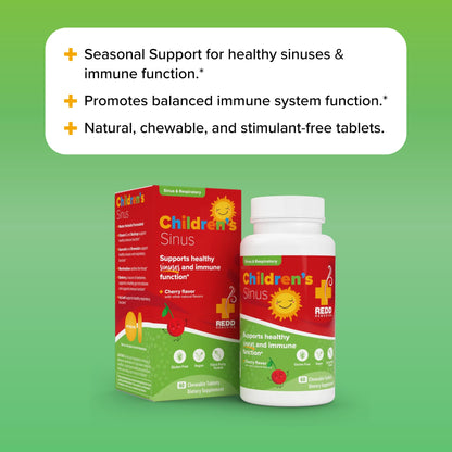 Redd Remedies, Children's Sinus Support, Immune and Respiratory Health Formula, Cherry Flavor, 60 Chewable Tablets