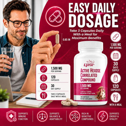 Active Hexose Correlated Compound 1500 mg, Clinically Studied Mushroom Extract for Immune System Support & Cellular Defense | 120 Capsules (40-Day Supply) | Non-GMO, Shiitake, Lion's Mane, Turkey Tail