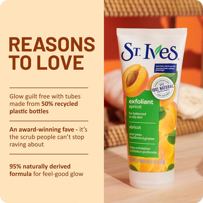 St. Ives Apricot Facial Scrub, Fresh Skin – Face Exfoliant for Balanced to Oily Skin, 6 Oz Ea