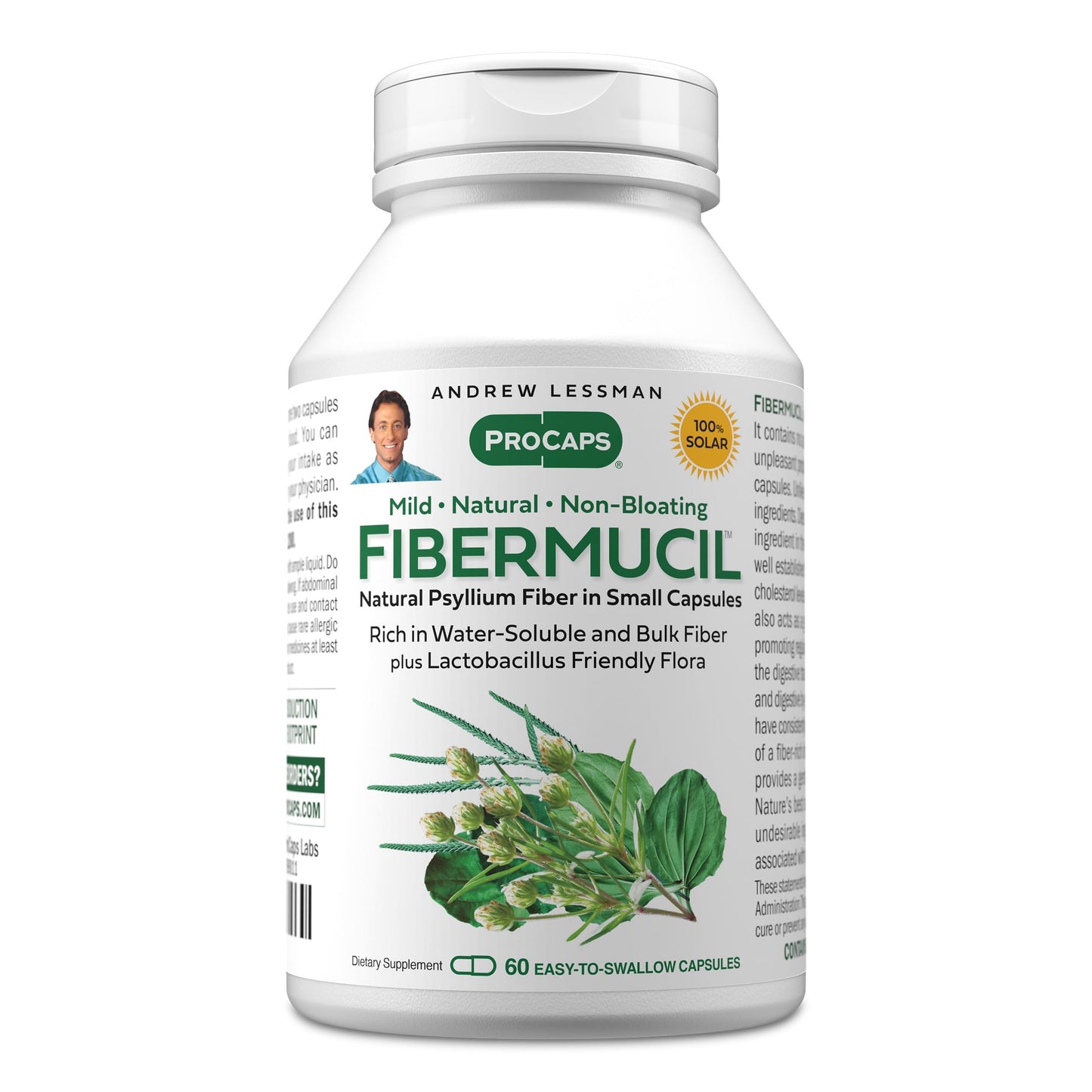 Andrew Lessman ProCaps Fibermucil Psyllium Husk Fiber 180 Capsules | Psyllium Husk Powder with Soluble & Insoluble Fiber plus Lactobacillus Sporogenes. No additives. Easy-to-swallow capsules.