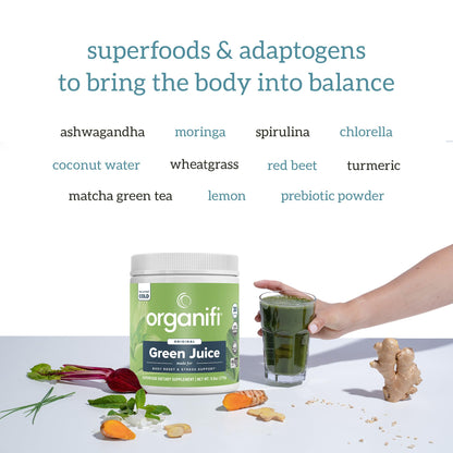 Organifi Green Juice - Powder Supplement with Organic Spirulina, Ashwagandha, and Chlorella - Helps Achieve Fitness Goals and Reduce Cortisol Levels, 30-Day Supply