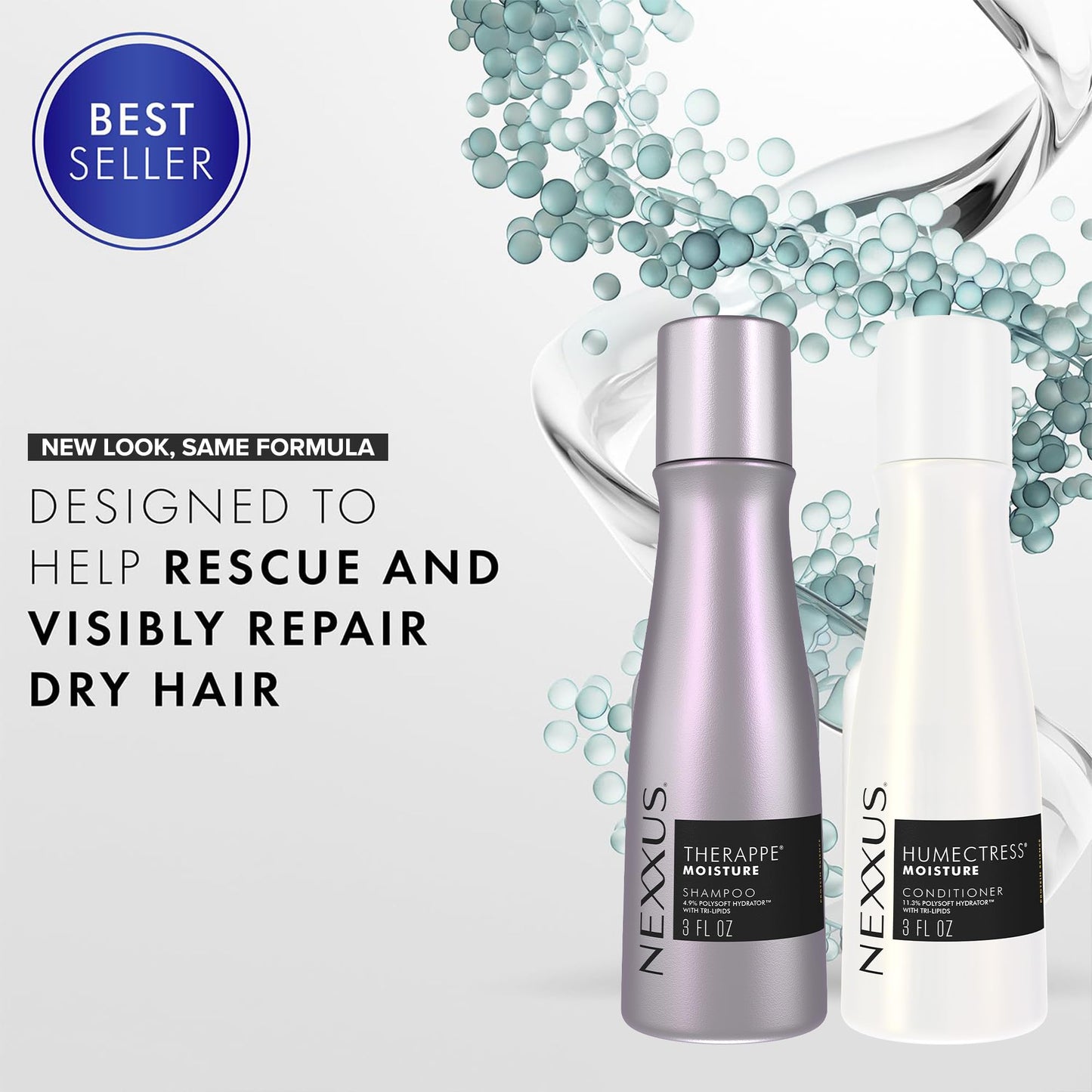 Nexxus Travel Shampoo and Conditioner, Therappe & Humectress, 3 Oz Ea | Ultimate Moisture Protein Treatment for Dry, Damaged Hair with Elastin Protein & Green Caviar | Hair Products for Women & Men