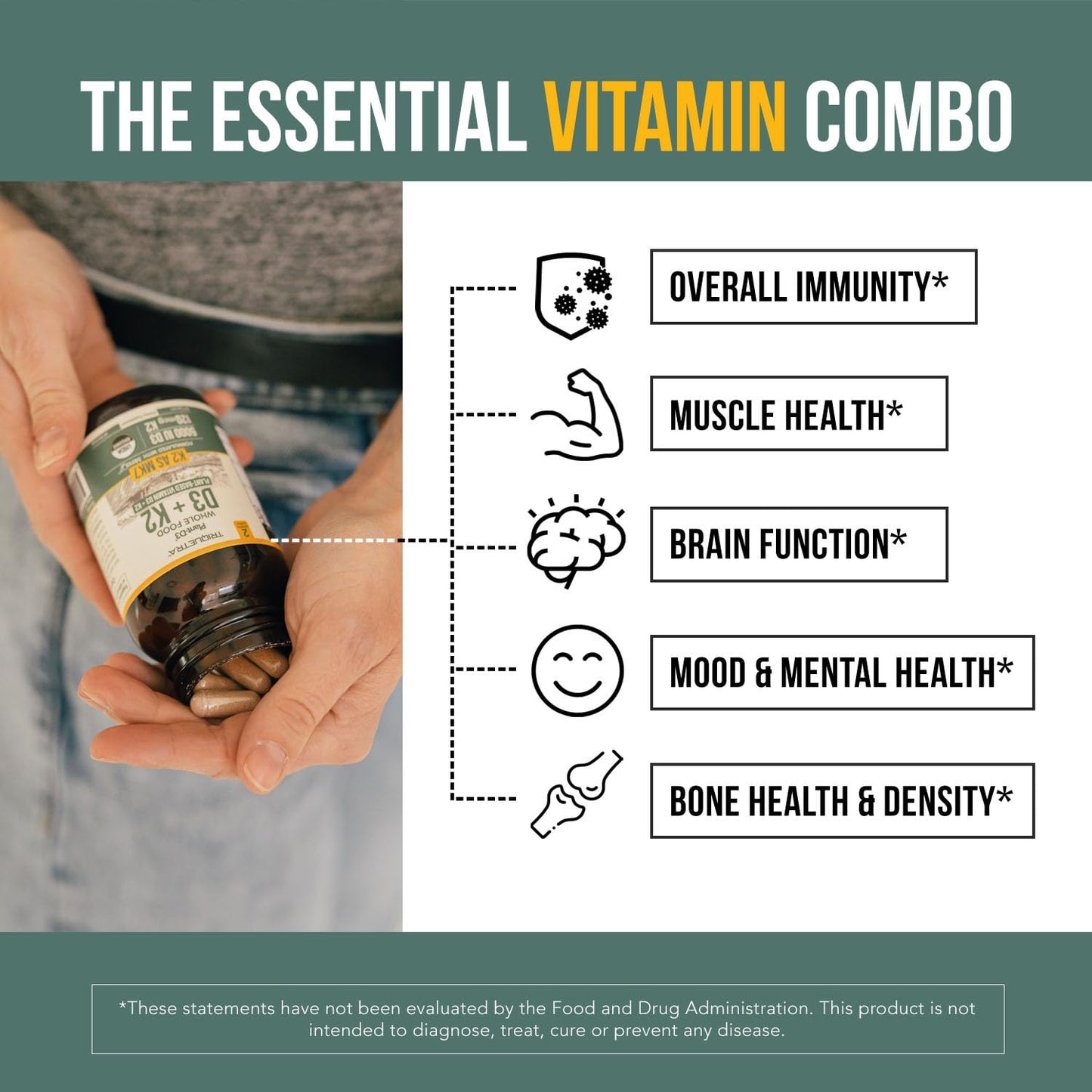 Organic Plant D3 K2 vitamin 10000 iu - All-Trans MK7 from MenaQ7 (120 mcg K2) - 100% Organic & Plant-Based Sublingual D3 Drops 10,000 iu (Cholecalciferol), 100% Vegan - Supports Immunity, Bone, Brain
