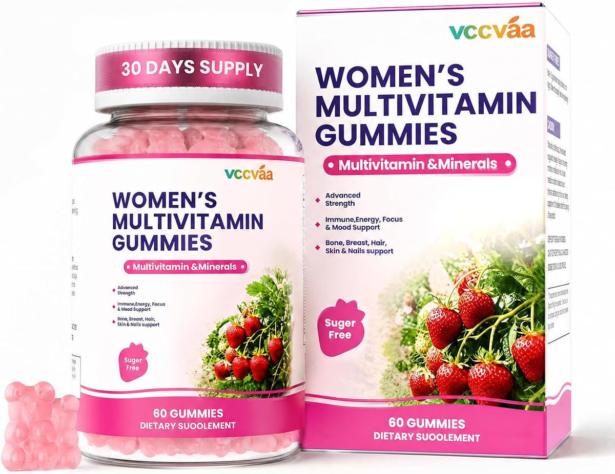 Sugar Free Multivitamin Gummies for Women 14+ with Iron, Inositol, Folate, Vitamins A C D3 E B12 K2, Herbal & Mineral Blend, Daily Vegan Gummy for Hair, Skin, Energy, Immune Support – 60 Count