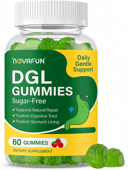 DGL Gummies - Deglycyrrhizinated Licorice Supplement for Stomach Relief & Digestive Comfort - with Aloe Vera & Marshmallow Root - Sugar Free, 60 Chewable Gummies
