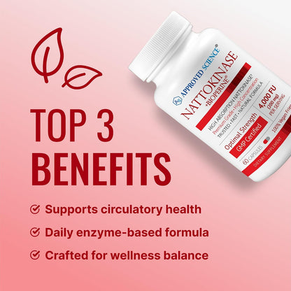 Approved Science Nattokinase - 4,000 FU - 200 mg - Free of Vitamin K2 - Contains BioPerine - One Month Supply - Vegan, Non-GMO - 180 Capsules