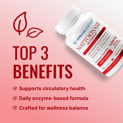 Approved Science Nattokinase - 4,000 FU - 200 mg - Free of Vitamin K2 - Contains BioPerine - One Month Supply - Vegan, Non-GMO - 180 Capsules