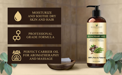 Handcraft Blends Castor Oil with Rosemary Oil for Hair Growth, Eyelashes, Eyebrows