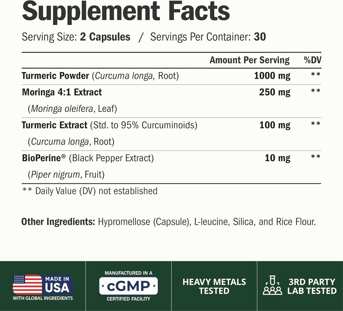 Moringa Capsules 4:1 Extract with Organic Turmeric & BioPerine 60 Capsules