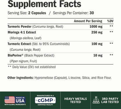 Moringa Capsules 4:1 Extract with Organic Turmeric & BioPerine 60 Capsules