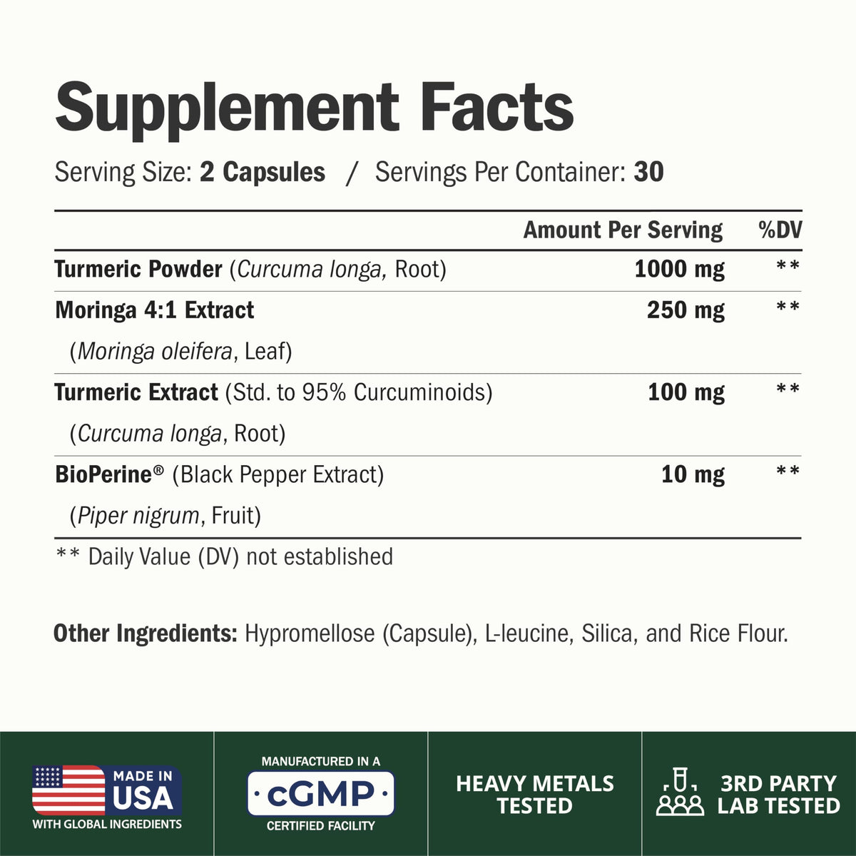 Moringa Capsules 4:1 Extract with Organic Turmeric & BioPerine 60 Capsules