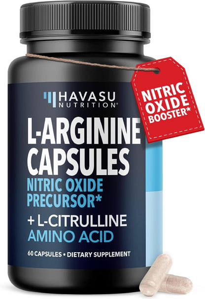 L-Arginine and L-Citrulline for Men, Nitric Oxide Support, 30 Servings | L Arginine 1000mg Capsules with L Citrulline and Tart Cherry, Performance Supplement for Men's Health, Vegan, 60 Count