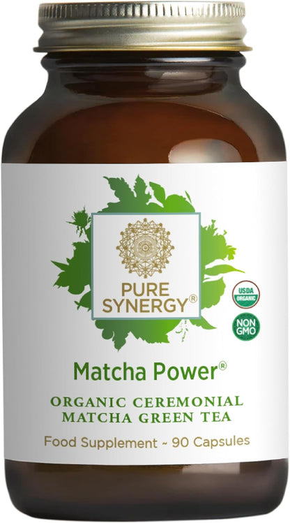 PURE SYNERGY Matcha Power | Organic Matcha Green Tea Capsules | Ceremonial Grade Supplement with EGCG | for Enhanced Energy & Alertness (90 Capsules)