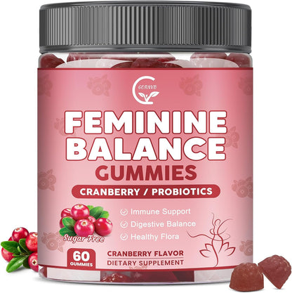 Premium Feminine Balance Gummies for Women with Cranberry Pineapple Powder | Support pH Balance & Vaginal Probiotics Health Gummies with D-Mannose , Sugar Free, Gluten Free, Vegan