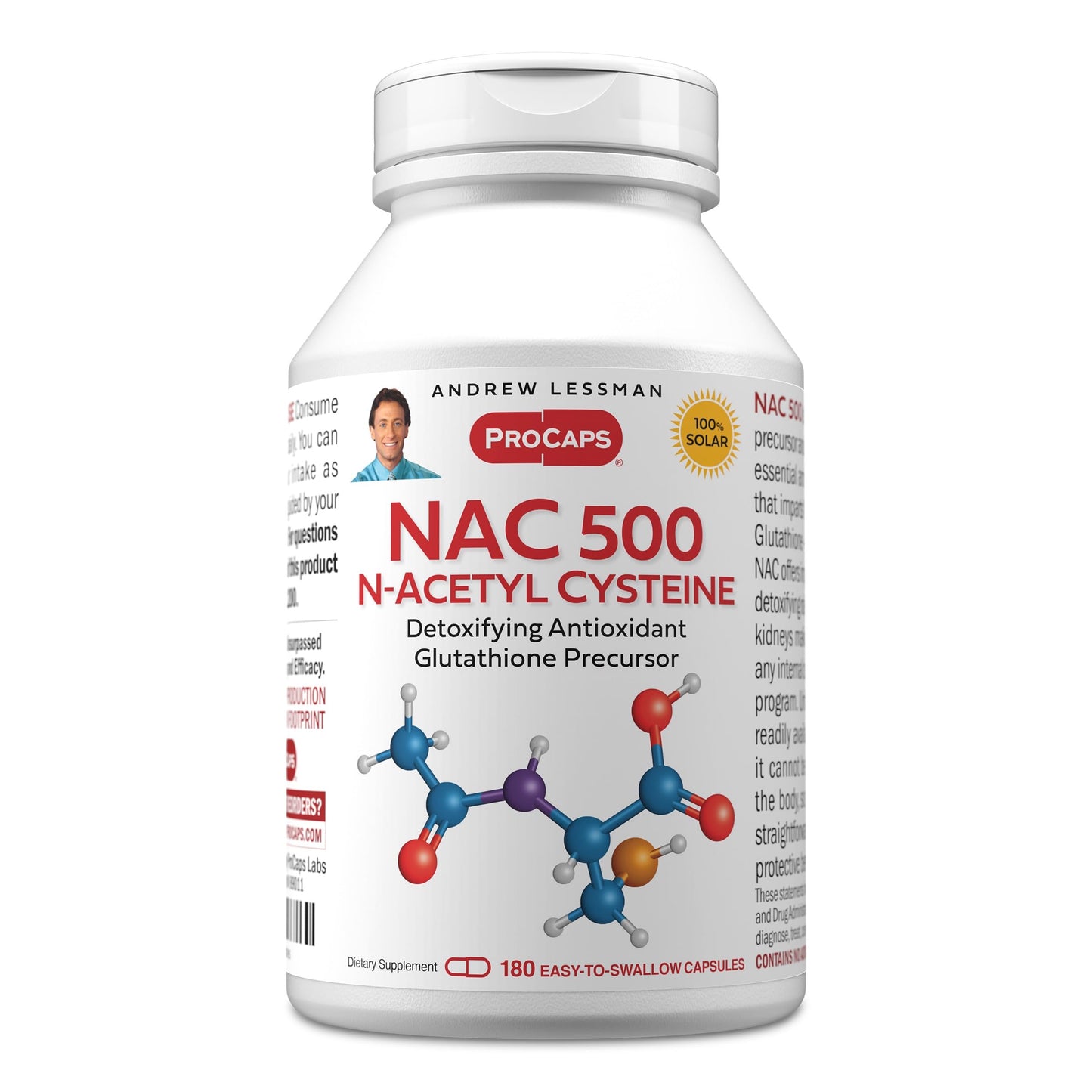 ANDREW LESSMAN ProCaps NAC 500 N-Acetyl Cysteine, 60 Capsules | 500 mg of N-Acetyl Cysteine to support glutathione production, antioxidant defenses and cellular health.