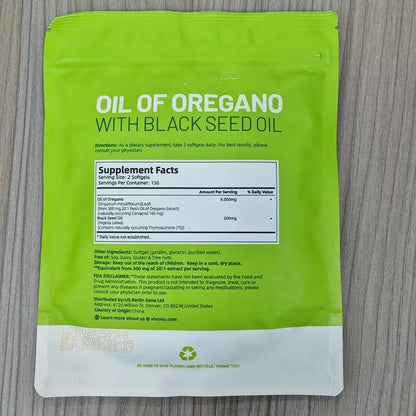 VivoNu Oil of Oregano Capsules, Balanced Oil of Oregano with Black Seed Oil, Organic OreganoOil Softgels,Carvacrol,Thymoquinone, Non-GMO (600pcs/2Bags)