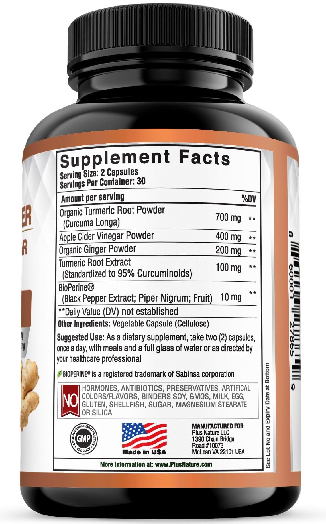 Turmeric Root Powder, Ginger Powder and Apple Cider Vinegar Powder with Curcumin