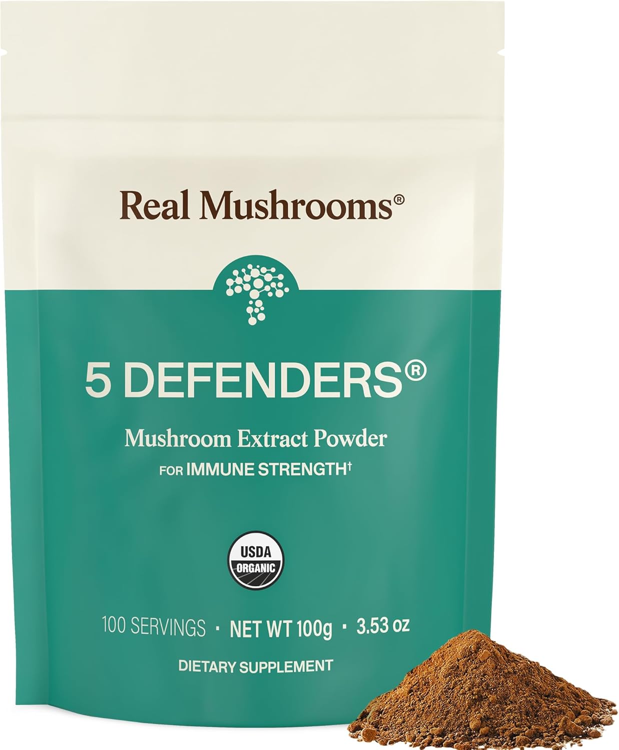 Real Mushrooms 5 Defenders Mushroom Complex Powder – Organic Mushrooms Extract from Chaga, Reishi, Turkey Tail, Maitake & Shiitake Mushroom Blend for Wellness Support with Beta Glucans - 100 Servings