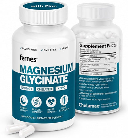 Magnesium Glycinate with Zinc - 275mg Elemental Magnesium + 8mg Zinc for Active Adults, Athletes & Anyone Under Stress Who Need Better Sleep, Muscle Recovery and Immune Support, 90 Capsules