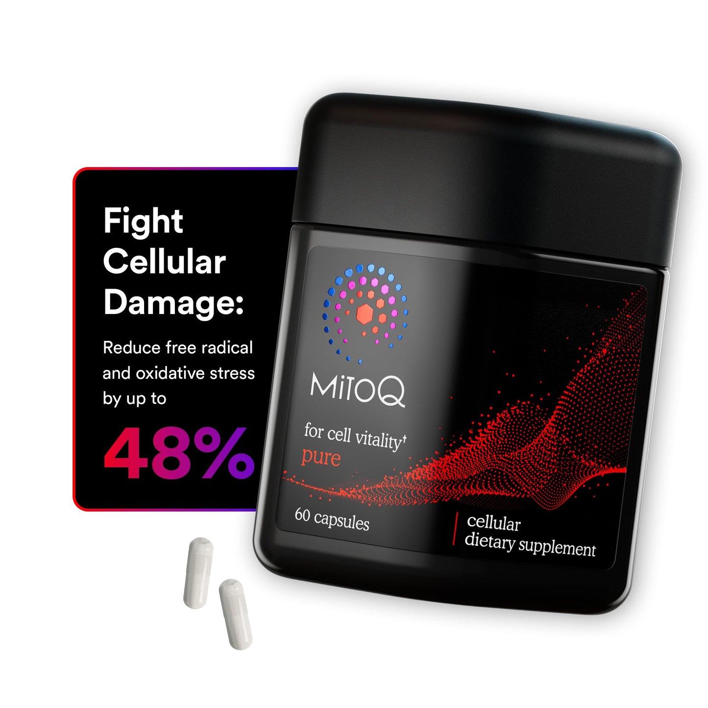 MitoQ Pure Advanced Mitochondria Supplement - Superior Bioavailability to CoQ10 - Patented Vitality Supplement for Sustained Energy, Heart Health, Metabolic Support, and Healthy Aging (60 Capsules)