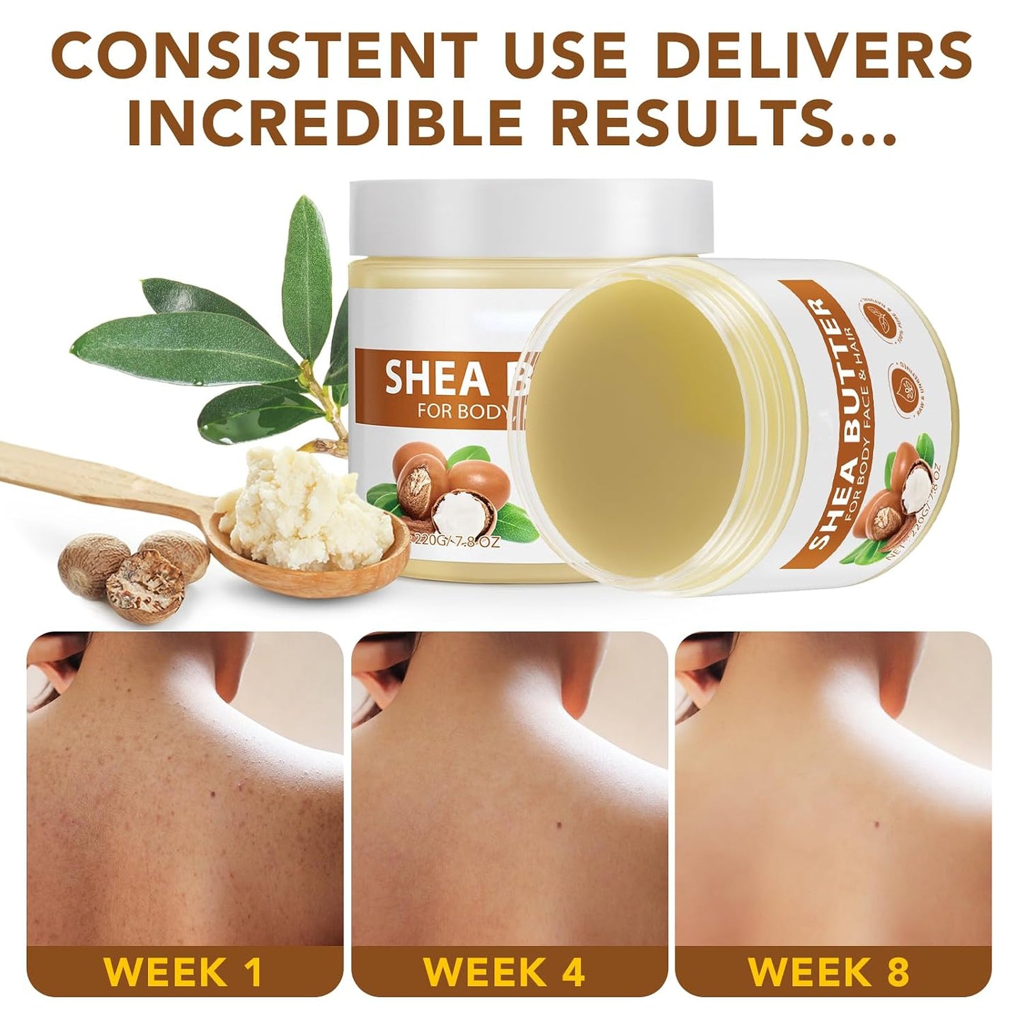 Shea Butter Raw, Pure Natural Shea Butter for Face & Body with Vitamin A, E and F, Hand Cream, Long-Lasting Hydration & Deeply Moisturizing for Dry, Cracked Skin, SkinCare, Keeps Skin Healthy 7.8 oz