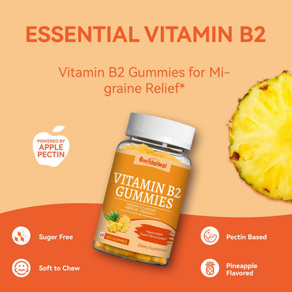 Vitamin B2 Gummies,Riboflavin 400mg Supplement with Magnesium for Adults | B2 Gummies for Migraine Relief* & Nervous System Support*,Vegan - 60 Counts