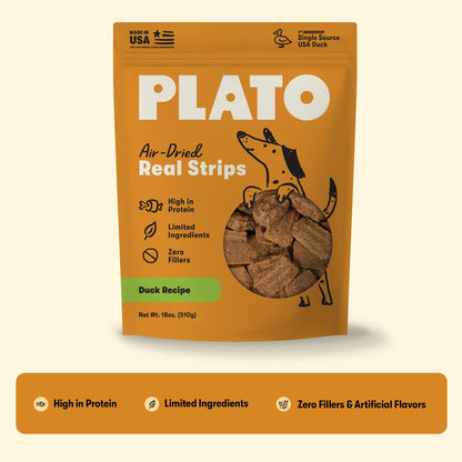 Plato Real Strips Salmon Recipe Dog Treats, Air-Dried High-Protein Soft Strips, Omega-Rich Skin & Coat Support, 18 oz