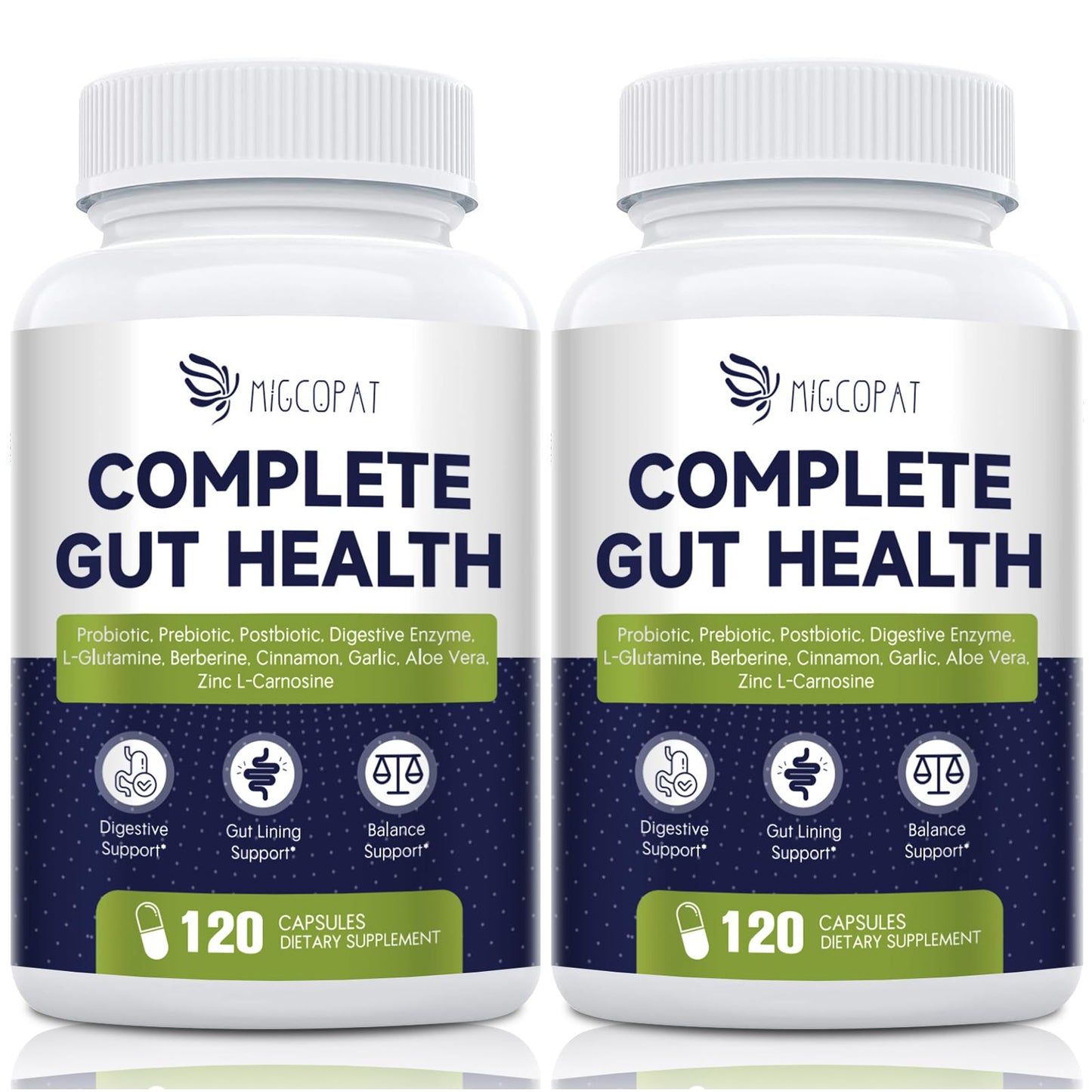 Migcopat Probiotic Prebiotic, Postbiotic & Digestive Enzymes for Digestive Health, 80 Billion CFU Probiotics Complete Gut Support with Berberine, Cinnamon, L-Glutamine, for Men & Women, 120 Capsules