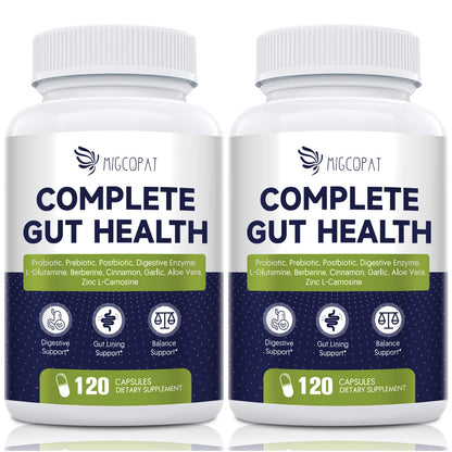 Migcopat Probiotic Prebiotic, Postbiotic & Digestive Enzymes for Digestive Health, 80 Billion CFU Probiotics Complete Gut Support with Berberine, Cinnamon, L-Glutamine, for Men & Women, 120 Capsules