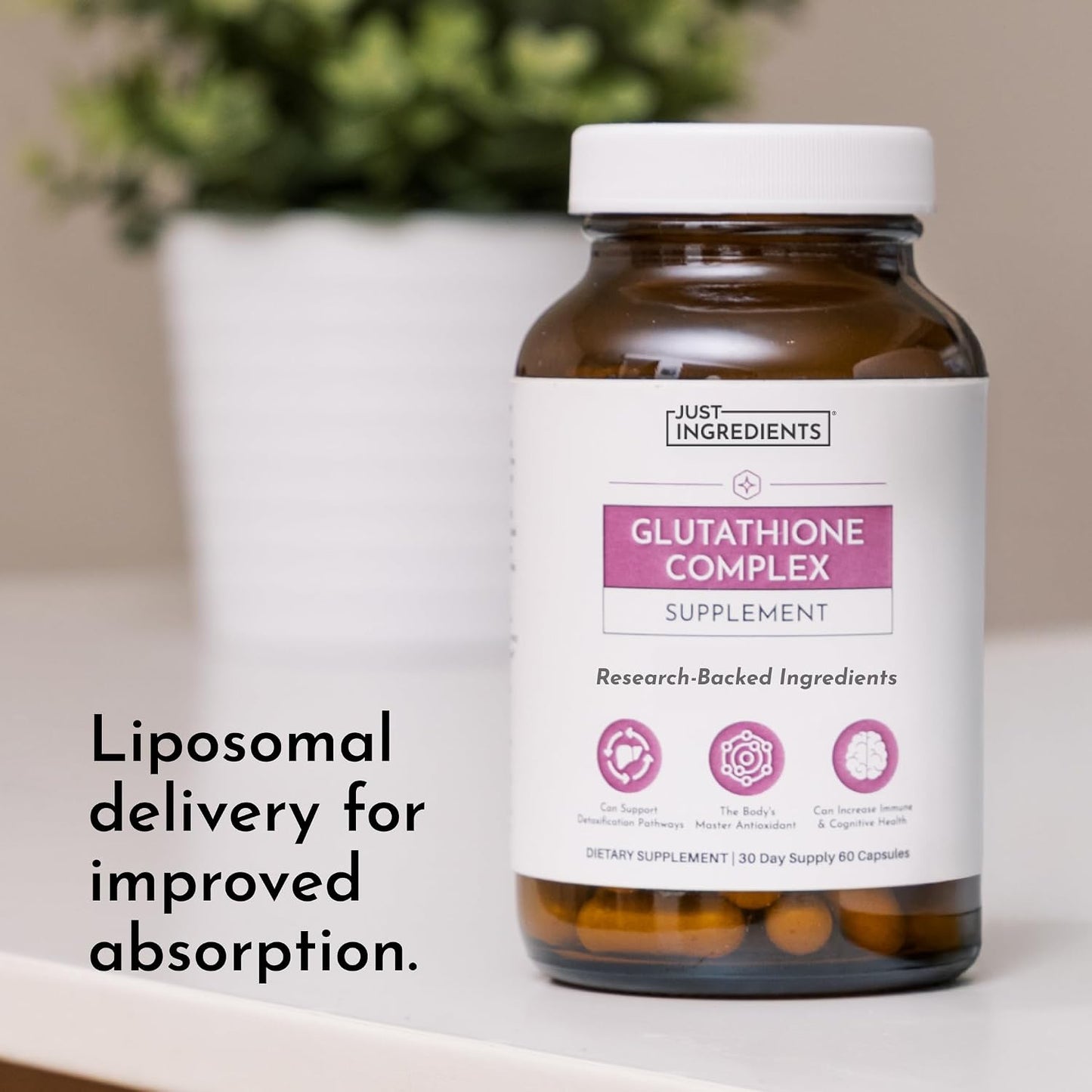JUST INGREDIENTS Glutathione Complex - Liposomal, S-Acetyl-L-Glutathione, Tributyrin - 60 Capsules
